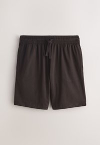 Shorts noirs décontractés avec taille élastique et cordon, en tissu doux, présentés à plat sur un fond clair.