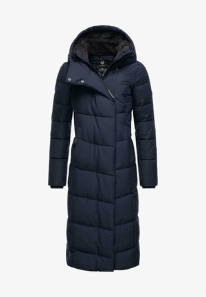 Jūrinės mėlynos pūkinės striukės su kapišonu, su siuvinėta quilted siūle, užtrauktuku priekyje ir šoninėmis kišenėmis. Viduje išklota minkšta, tekstūruota medžiaga.