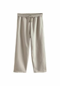 Pantalones de chándal cortos beige hechos de un tejido suave, con una cinturilla elástica con cordón ajustable y bolsillos laterales para mayor funcionalidad.