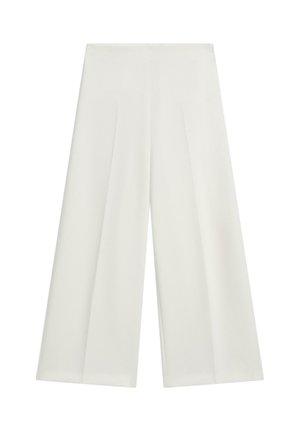Bílé široké kalhoty z hladké látky, s dvěma předními sklady, vysokým pasem a čistým, bezešvým designem.