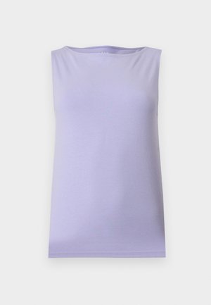 Bezruký levanduľový top s okrúhlym výstrihom, zobrazený na čistom bielom pozadí.