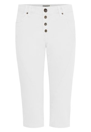 Hvide cropped bukser lavet af bomuldsblanding, med en fem-knaps front, skrå sidelommer og to forlommer med metal detaljer.