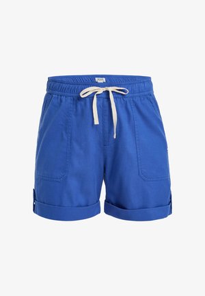 Blaue Baumwollshorts mit einem Kordelzugbund, umgeschlagenen Säumen und Seitentaschen. Mit einem kleinen Logodetail an der Seite.