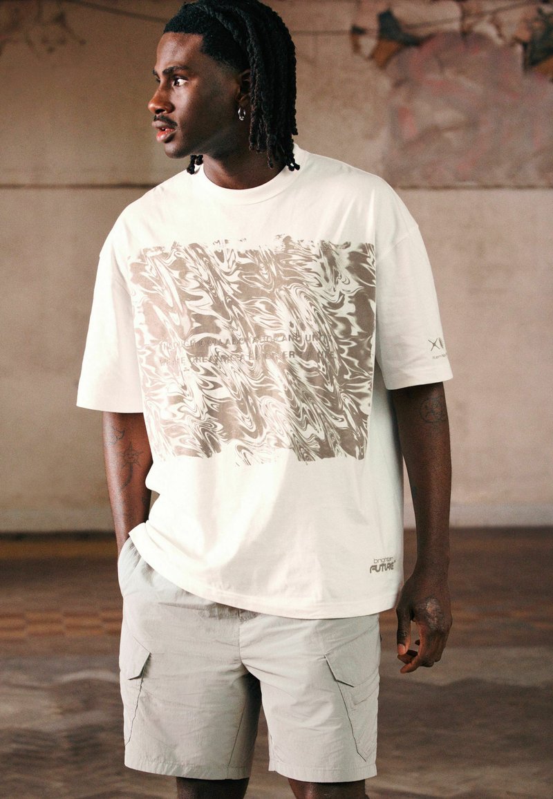 Next T-shirt med print - ecru