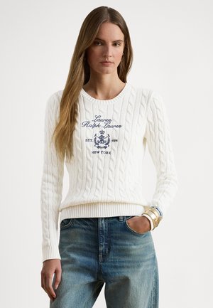 EMBROIDERED-CREST CABLE-KNIT SWEATER - Πουλόβερ - white