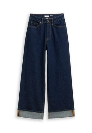 WIDE LEG MIT TURN-UP UND STRETCH - Flared Jeans - rinsed blue denim
