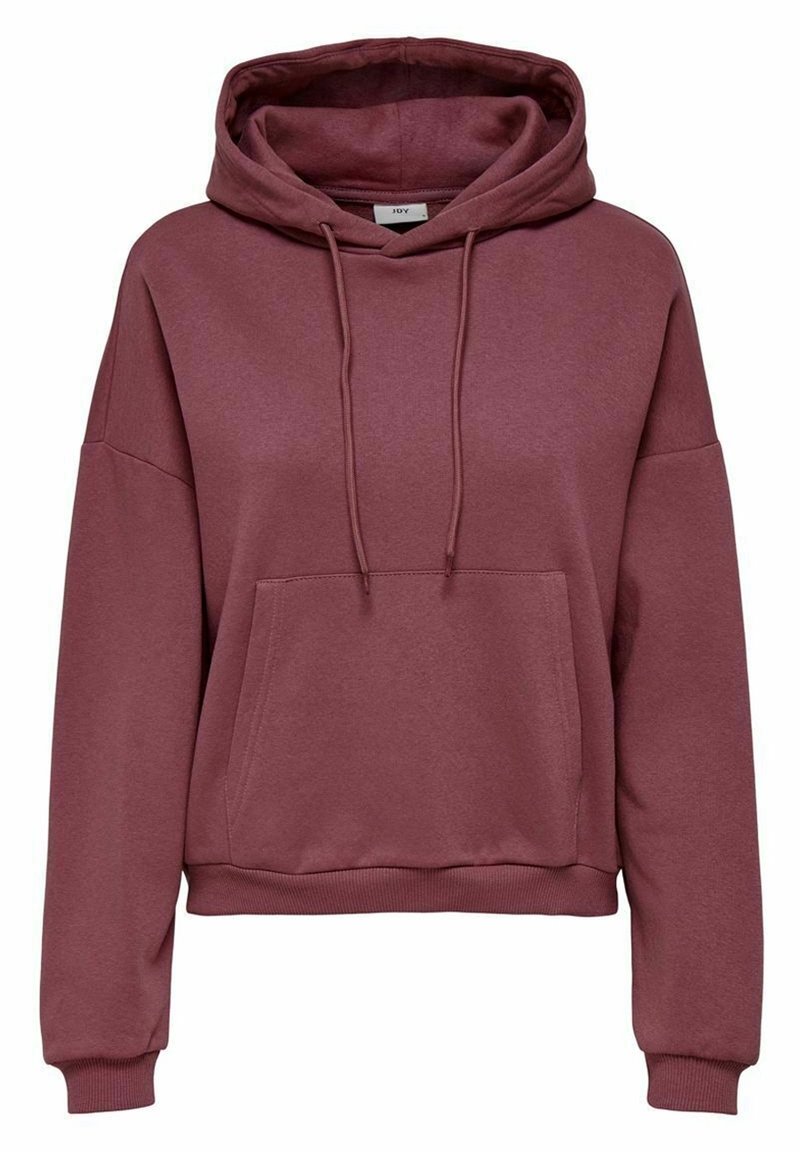Sweat à capuche oversize bordeaux avec poche kangourou à l'avant, capuche réglable avec cordon, poignets et ourlet côtelés.