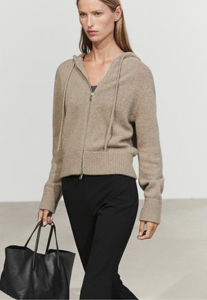 Massimo Dutti, 100% CASHMERE HOODED ZIP-UP CARDIGAN - Cardigan - beige
