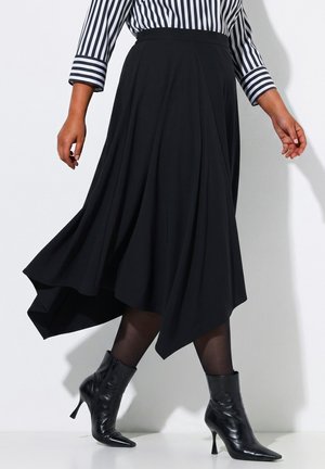 Ulla Popken, ROCK, ASYMMETRISCHER SAUM, STRETCH, KOMFORTBUND - Falda larga - black
