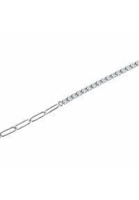 Srebrna bransoletka łańcuszkowa z naprzemiennymi ogniwami i rzędem przezroczystych, okrągłych cyrkonii. Gładkie wykończenie o wypolerowanej fakturze.