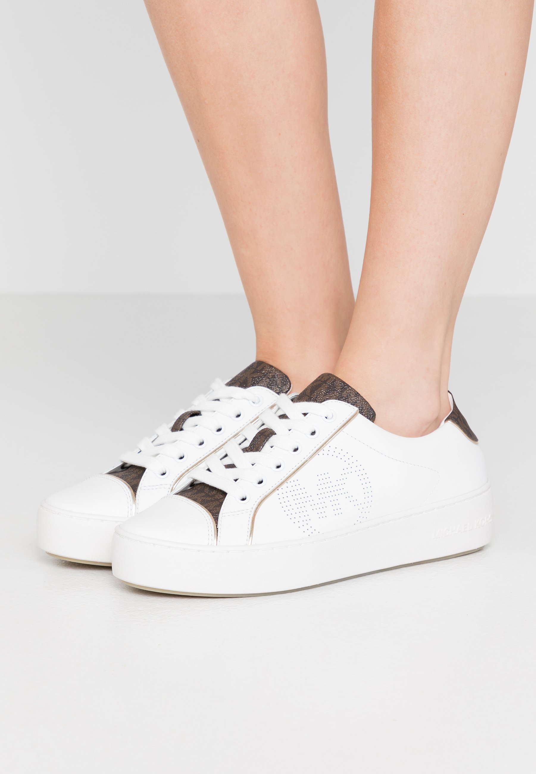 Michael Michael Kors Kirby Lace Up Sneakers Laag Optic White Brown Bruin Zalando Nl