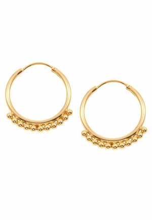 Guldøreringe med små guldkugler jævnt fordelt langs den nederste kant af hver ørering.