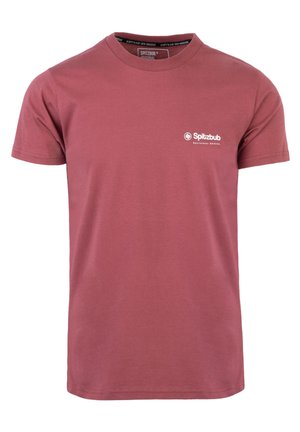 Maroon cotton t-shirt with short sleeves, round neckline, and a small white "Spitzbub" logo on the chest. Smooth texture and regular fit.
