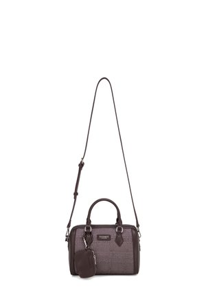 Borsa marrone con texture, doppi manici, tracolla lunga regolabile e piccola pochette allegata, con marchio "Diana&Co Firenze" sulla parte frontale.