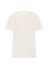 Weißes Baumwoll-T-Shirt, kurze Ärmel, runder Ausschnitt, schlichtes Design, weiche Textur und gerader Schnitt, zeigt die Rückansicht.