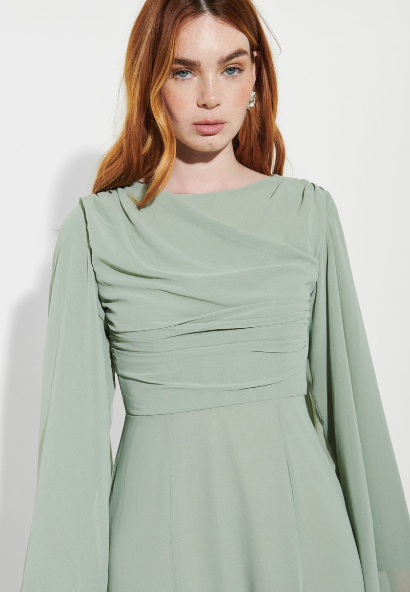 Sage Green Modest Occasion Wear Berylove Women Sage Bridesmaid Dress Satin A Line Long Sleeve Round Sage Green Modest Occasion Wear Berylove Women Sage Bridesmaid Dress Satin A Line Long Sleeve Round