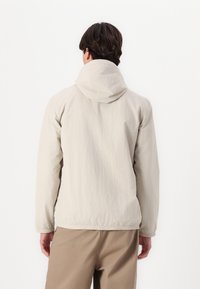 Lichtgrijze hoodie met een licht gestructureerde oppervlakte, elastische boorden en een aangesnoerd einde. Casual pasvorm met een eenvoudig ontwerp.