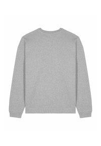 Felpa grigia con collo rotondo, polsini e orlo a coste, caratterizzata da una texture liscia e una vestibilità comoda, vista dal retro.