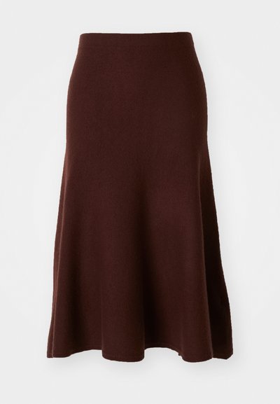 Brun merino ulls skjørt, A-linje fasong, jevn tekstur, kne-lengde med en utvidet kant, minimal sømmer, egnet for hverdagsbruk.