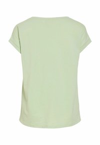 Ανοιχτό πράσινο κοντομάνικο T-shirt με άνετη εφαρμογή, λαιμόκοψη στρογγυλή και απαλή υφή βαμβακιού, με ίσιο τελείωμα και χωρίς ορατά σχέδια.