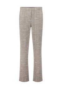 Trousers with a fitted waist and a subtle check pattern. Made from a textured, lightweight fabric in shades of brown and beige.