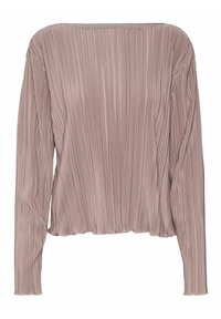 Dlouhý rukáv top v světlé mauve barvě s plisovaným designem. Má lodičkový výstřih a nařasený lem pro volnější střih. Měkčená, texturovaná tkanina.