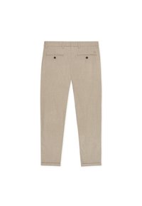 Μπεζ tailored παντελόνια με λεία υφή, που διαθέτουν δύο πίσω τσέπες με σκούρα κουμπιά και ρεβέρ στο τελείωμα.