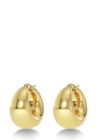 Boucles d'oreilles en or avec un design lisse et arrondi. Fini brillant, avec un fermoir sécurisé et une courbure subtile, créant un flux visuel élégant.