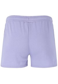 Ljuslila shorts med resårmidja, tillverkade av mjukt bomullstyg. Har en enkel design och inga synliga fickor eller mönster.