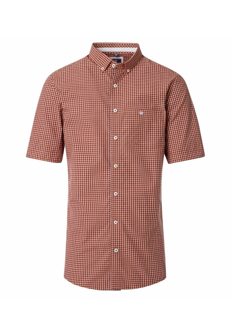 Korte mouwen geruite blouse in rood en wit. Met een button-down kraag, een borstzakje en witte knopen. Gemaakt van lichtgewicht katoen.