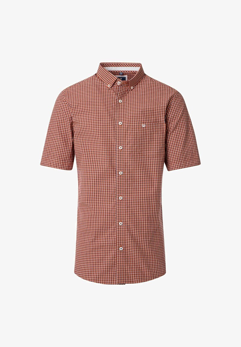 Korte mouwen geruite blouse in rood en wit. Met een button-down kraag, een borstzakje en witte knopen. Gemaakt van lichtgewicht katoen.