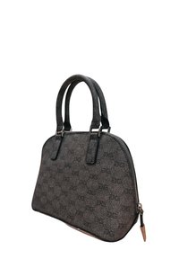 Borsa a mano sintetica nera con silhouette curva, doppie maniglie, accessori in argento e finitura testurizzata con un sottile motivo a logo.