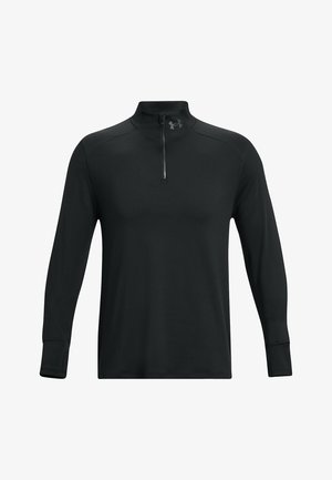Must musta varrukatega pullover, millel on tõmblukuga kaelus, valmistatud siledast ja kergest kangas. Omab kehakujulist lõiget ja tugevdatud õmblusi.