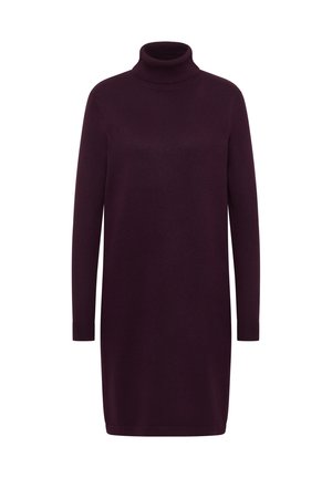 Pullover jurk in donkerpaars breiwerk, met een hoge col, lange mouwen en een relaxte pasvorm, met een gladde textuur en zonder zichtbare patronen.