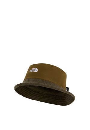 Brauner Bucket Hat mit Fleece-Futter und The North Face Logo vorne.