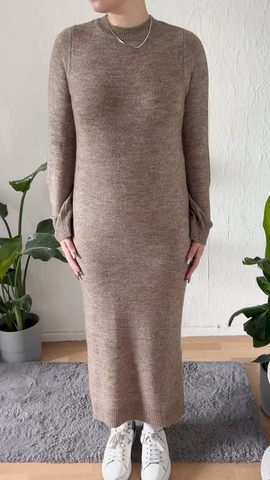 PIECES Damen Pcsinori Kleid Mit Knoten-Detail | Figurbetontes Langarmkleid Für Den Frühling