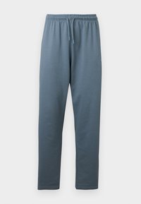 Γκρι-μπλε ελαστικό παντελόνι φόρμας με ελαστική μέση και ρυθμιζόμενο κορδόνι, με ίσια μπατζάκια, παρουσιάζεται σε λευκό φόντο.