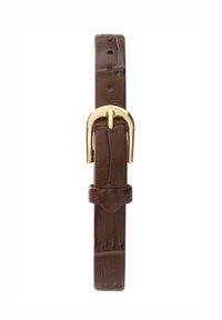 Bracelet de montre en cuir marron avec texture crocodile, doté d'une boucle en métal doré et d'un seul passant pour l'ajustement.