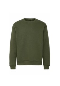 Olijfgroene sweatshirts van zachte stof, met een ronde hals, lange mouwen en geribde manchetten en zoom voor een getailleerde uitstraling.