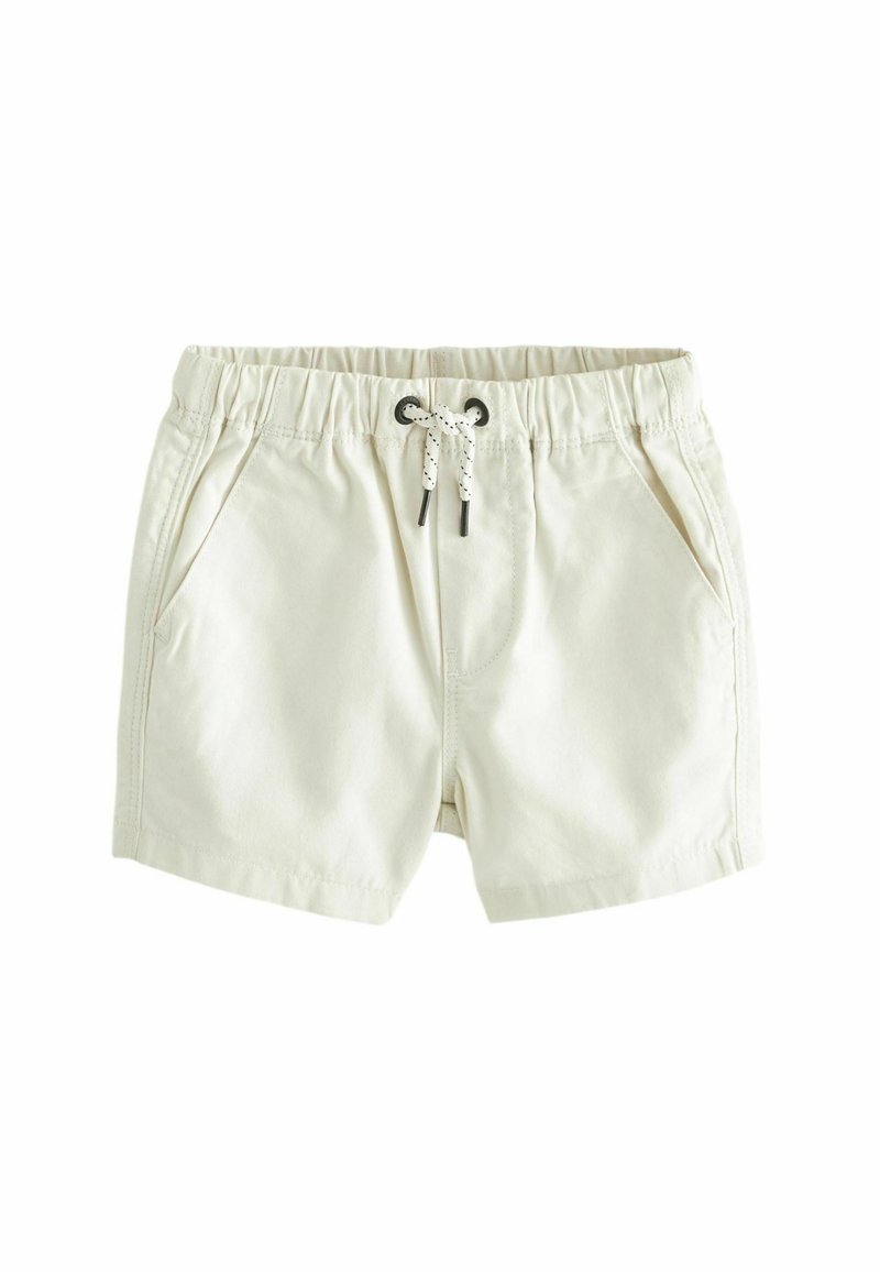 Lys beige shorts lavet af bomuld, med elastisk talje, snorlukning og to sidelommer. Glat tekstur og afslappet design.
