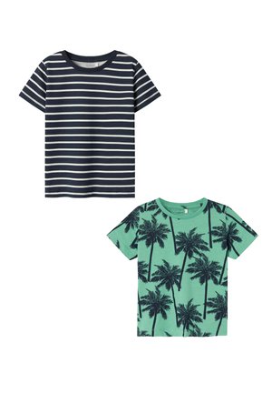 2ER-SET KURZARM NORMAL GESCHNITTEN RUNDHALS - Print T-shirt - blau grün