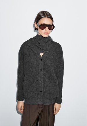Massimo Dutti BUTTONED LONG SLEEVE WITH SCARF - Strickjacke - dark grey