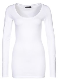 Langsleeve, scoop-neck top in het wit. Gemaakt van rekbare stof, aansluitend ontwerp, gladde textuur zonder zichtbare patronen of accenten.