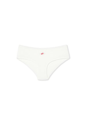 Sous-vêtement bikini blanc pour femmes avec une petite broderie de rose rouge centrée sur la ceinture.