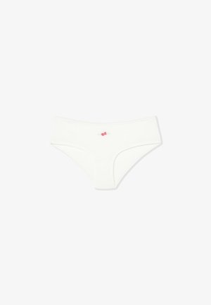 Sous-vêtement bikini blanc pour femmes avec une petite broderie de rose rouge centrée sur la ceinture.