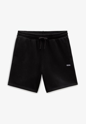 Shorts décontractés noirs avec taille à cordon, poches latérales et petit logo blanc Vans sur la jambe droite sur fond blanc.