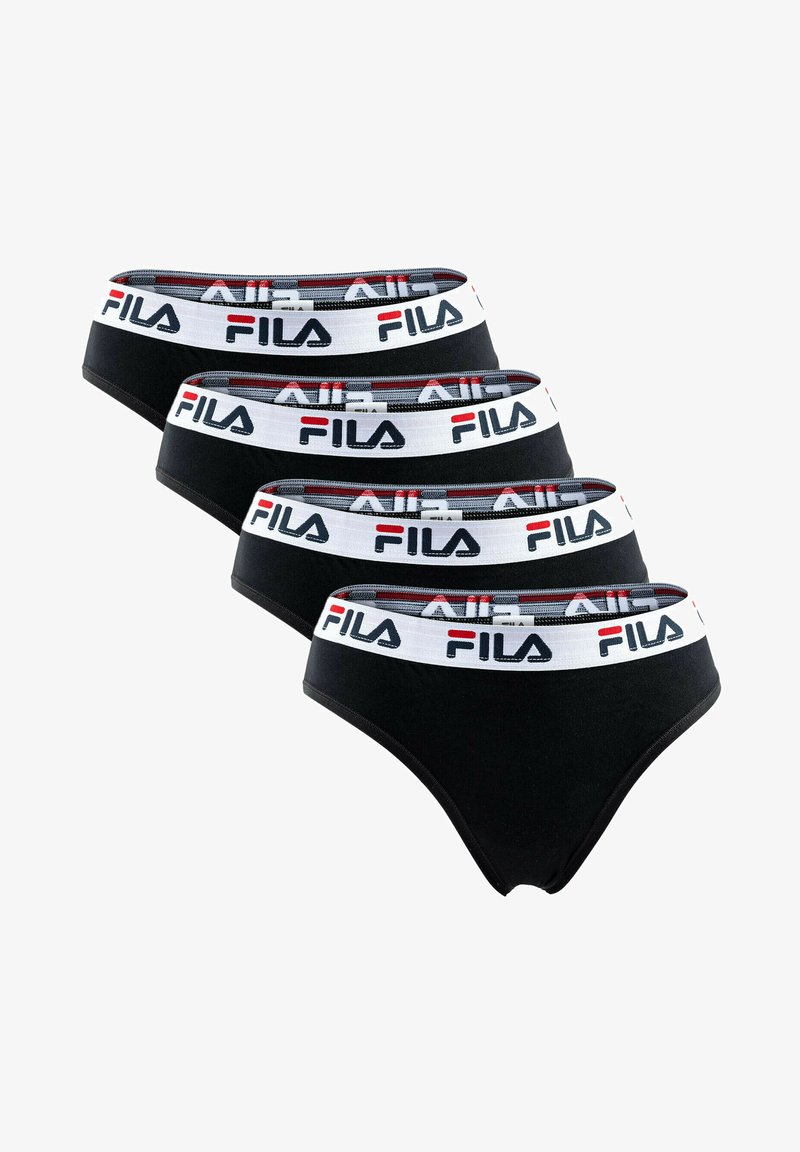 Svarta bomullsboxershorts med en vit elastisk midjeband och röda och blå accentfärger. Fyra bitar visas, som framhäver en klassisk skärning och design.