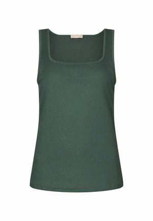 Canotta senza maniche verde scuro a coste con scollo quadrato e logo ricamato discreto al centro del petto.