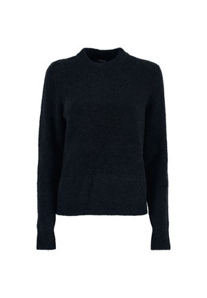 Maglione nero in maglia pelosa con maniche lunghe e scollatura a girocollo. Presenta una vestibilità comoda e una superficie testurizzata per un calore aggiuntivo.