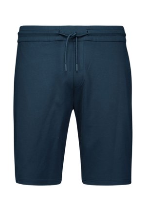 Navy blauwe shorts van een katoenmix met een elastische tailleband, koordsluiting en zijzakken; gladde textuur en knielange pasvorm.